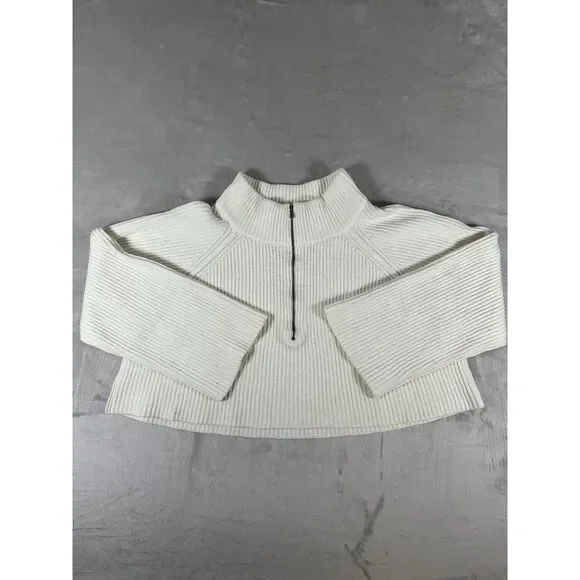 Free People Off-white Greta Half Cropped Sweater Size S - Picture 1 of 9
